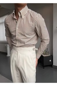 <span class=keywords><strong>Chemise</strong></span> Polo <span class=keywords><strong>Homme</strong></span> Rétro Élégante à Rayures Bulles <span class=keywords><strong>en</strong></span> <span class=keywords><strong>Coton</strong></span> Popeline <span class=keywords><strong>Gaze</strong></span>, Décontractée et Polyvalente, Anti-Boulochage - Product Image 5