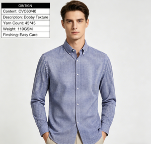 Tessuto per Camicie Formali Classiche da Uomo, Ragazzo e Ragazza, in Twill Dobby CVC 45S Tinto in Filo, con Bella Trama, Disponibile in Stock - Bestseller - Product Image 4
