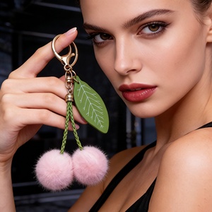 Mini Fruit Cherry Fur Ball Pom Pom Keychains <strong>Fake</strong> Faux Rabbit Fur Ball KeyRing Plush Ball Accessories <strong>Handbag</strong> Bag Charms Pendant - Product Image 5