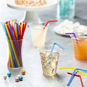 Pajitas Flexibles de Plástico para Bebidas, Coloridas/Estriadas, para el Hogar, Bar, Fiestas - Product Image 2