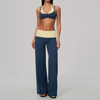Ensemble de yoga pour femme : Soutien-gorge de sport à col halter et blocs de couleur, pantalon large à taille pliée, avec coussinets amovibles, tenue d'entraînement douce, 5 couleurs