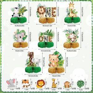 HAWIN 8 pièces Décoration de fête d'<span class=keywords><strong>anniversaire</strong></span> sur le thème de la jungle, décoration de fête de bébé, centre de table en papier nid d'abeille, animaux de la jungle - Product Image 6