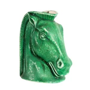 Jarrón de cabeza de caballo de cerámica de arte esmaltado verde Vintage personalizado florero de cerámica cabeza de Animal maceta decoración interior del hogar