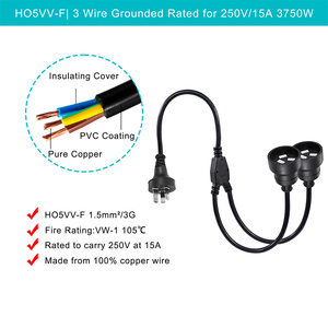 Adaptador de Enchufe Australiano de 3 Pines a Doble Toma, Cable en Y Ahorrador de Espacio, 10A 250V, Cable de Extensión para Monitor de PC, Cable de Alimentación de 2 Vías - Product Image 2