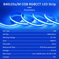 Bande LED COB RGB 5M 24V 6 broches 12mm 840 LED IP20, ruban néon flexible avec durée de vie longue pour la décoration intérieure