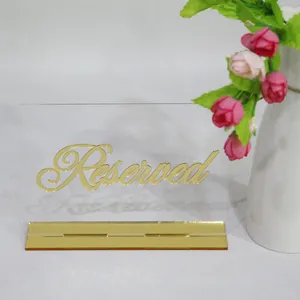 Cartão acrílico transparente para mesa de banquetes de casamento, cartão personalizado dourado reservado para lugares em acrílico