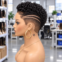 Perruque Courte Bouclée en Cheveux Humains Prête à l'Expédition, Modèle Pixie Cut Entièrement en Dentelle, Sans Colle, Pré-Pluckée, Noire Naturelle, pour Femmes Noires