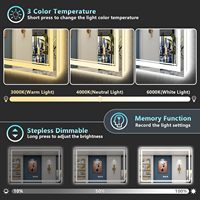 Miroir de salle de bain mural intelligent moderne avec éclairage LED argenté imperméable sans cadre, anti-buée, avec interrupteur tactile