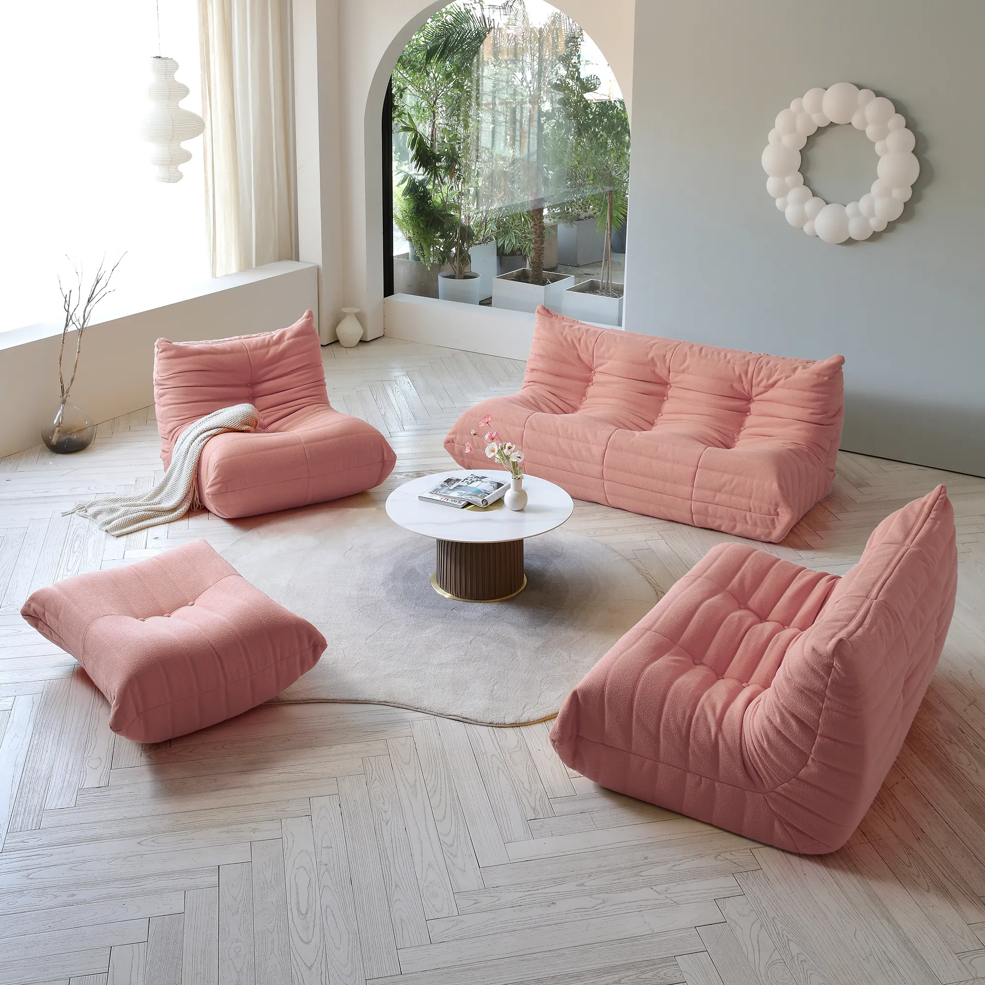 ATUNUS Canapé-lit confortable rose nordique pour une seule place, sans jambes, avec câlins, pour le salon, grand canapé Tatami inclinable