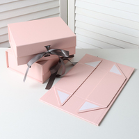 Boîte cadeau pliable magnétique rose pastel avec nœud en ruban de satin pour emballage de cosmétiques, logo personnalisé, petite entreprise, faible MOQ
