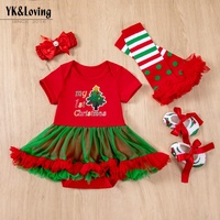 Ensemble de 4 pièces pour bébé, combinaison en coton pour enfants, directement de l'usine, avec des motifs de Père Noël et d'arbre de Noël en dessin animé