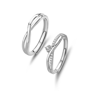 Anelli Regolabili con Diamanti Lucidi per Coppie, Placcati <span class=keywords><strong>in</strong></span> Rodio Classico per Matrimoni e Feste - Product Image 5