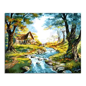 Pintura por números de alta calidad, paisaje de pueblo, pintura por números