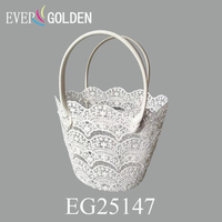 Panier à fleurs en polyester tissé moderne et élégant, écologique, 27x20x23 cm, sac de shopping et de plage en dentelle pour femmes, double poignée
