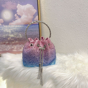 Crystal Shiny Diamonds Bucket <strong>Bag</strong> Gradient Women Handbag Metal Ring Handle Evening <strong>Bag</strong> <strong>Wedding</strong> Party <strong>Clutch</strong> Purse Crossbody <strong>Bag</strong> - Product Image 1