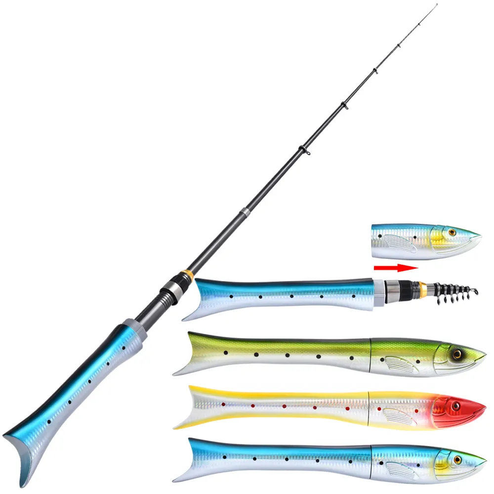 Così Facile Da Penna Canna Da Pesca In Carbonio Forma di Pesce-a forma di Tasca 1.6M Mini Telescopica Pole Piegato Canna Da Pesca per Outdoor Pesca Fluviale