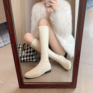 Cialisa all'ingrosso bianco donna Stretch in pelle alto stivale lungo <span class=keywords><strong>stivali</strong></span> <span class=keywords><strong>alti</strong></span> al ginocchio neri scarpe invernali piatte <span class=keywords><strong>stivali</strong></span> per le donne - Product Image 2