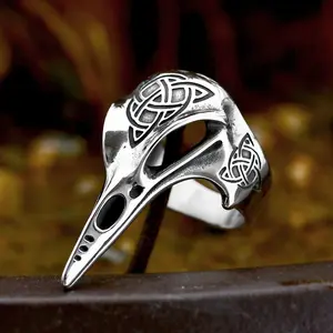 Anillo de Acero Inoxidable con Amuleto de Calavera Vikinga, Amuleto de Nudo Celta Vikingo, Joyería de Motorista, Nuevo Diseño Único, 2023, para Hombre