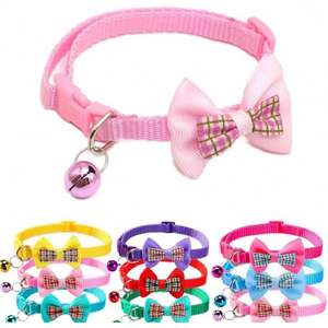 Collier pour chien petite race taille unique, rose uni, avec nœud papillon, réglable, en nylon, pour identification, pour chiot femelle, avec dentelle décorative et clochette, doux - Product Image 5