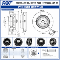 Ventilador Centrífugo Trifásico de Alto Flujo de Aire R2D190-AC08-10 de 190 mm, Operación Continua Confiable, Refrigeración Industrial con Inversor
