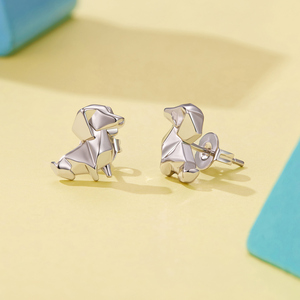 Boucles d'oreilles mignonnes en forme de chien origami, en alliage plaqué argent, bijoux de mode unisexe, cadeau - Product Image 3