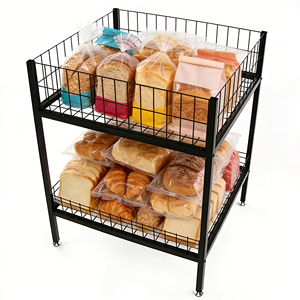 Étagère de présentation en fil métallique carrée pour supermarché, avec 2 étagères de rangement pour les collations, le <span class=keywords><strong>pain</strong></span> ou les jouets - Product Image 2