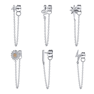 HJ Jewelry Dainty Vermeil 925 Sterling Silver 18K Gold Plated Star <strong>Lightening</strong> Sunflower Zirconia Chain Tassel Stud <strong>Earring</strong> - Product Image 2