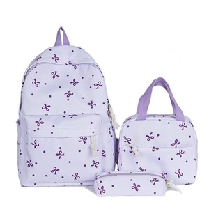 Bow Print Student <b>Backpack</b> Waterproof <b>Nylon</b> School Bag Zipper Softback Large Capacity for Daily School Use - Product Image 3