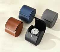 Étui de voyage pour montre en cuir PU, simple, avec fermeture à pression et coussin en velours, vente en gros, logo personnalisé, cadeau