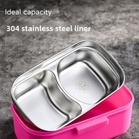 Boîte à lunch à double compartiment en acier inoxydable de style bande dessinée pour enfants et employés de bureau ; Boîte bento compatible micro-ondes avec tasse à soupe hermétique