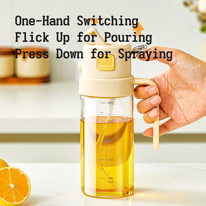 550ml 18.5オンス オイルスプレーボトル 2 in 1 ガラス製 キッチン用 オリーブオイル 酢 ココナッツオイル プレス式 スプレーディスペンサー - Product Image 2