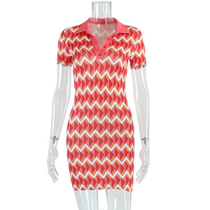 Mini abito da donna <span class=keywords><strong>con</strong></span> stampa ondulata, tendenza estiva, bottoni a maniche corte, scollo a V, abito Casual da donna - Product Image 6
