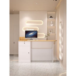 Quầy thu ngân nhỏ gọn hiện đại phong cách tối giản làm bằng gỗ và kim loại, dành cho tiệm làm đẹp, quầy bar, quầy lễ tân, màu sắc tùy chỉnh - Product Image 4