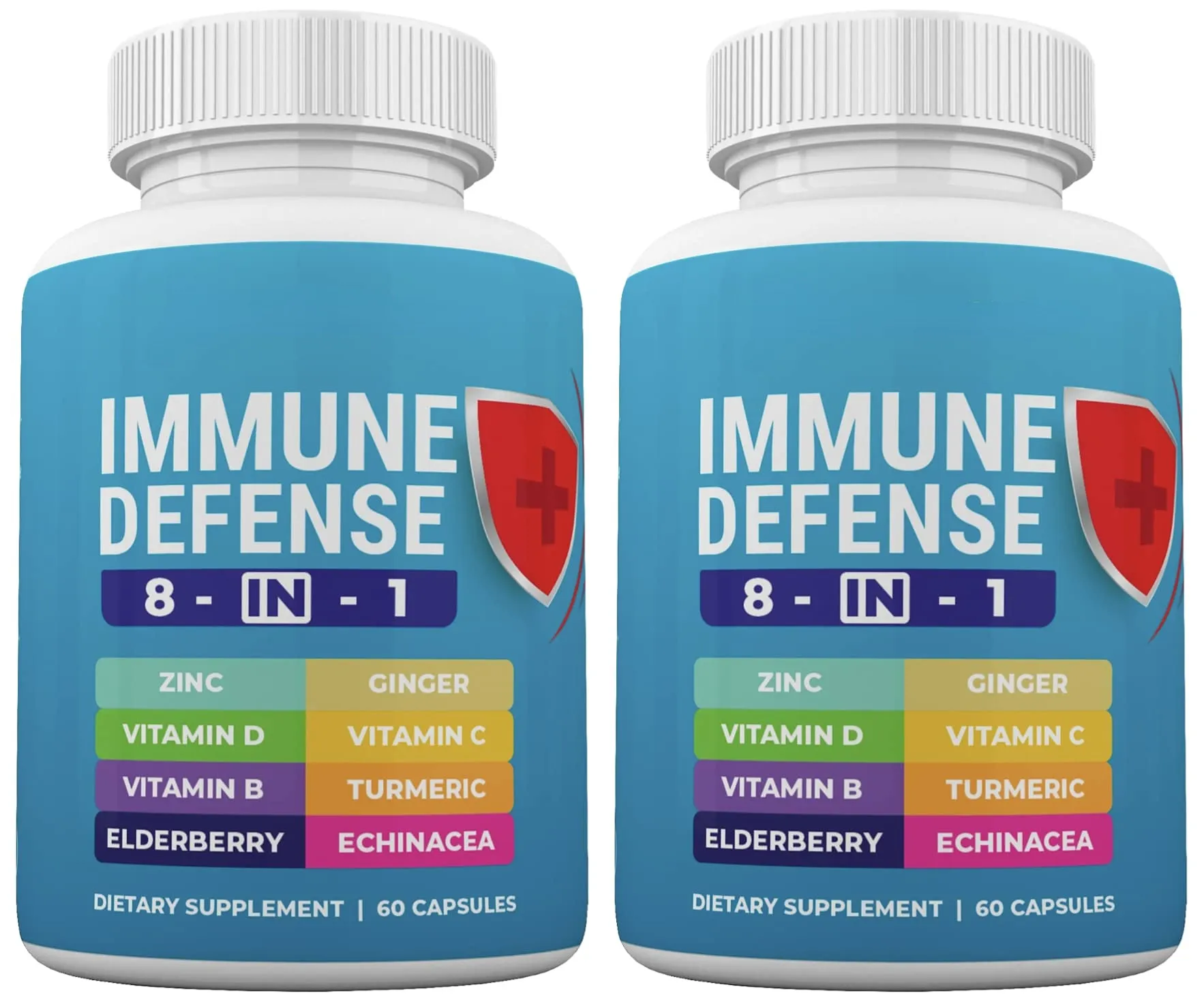 Immune System Support 8 in 1 Capsule Zinc Multivitamin Supplement Elderberry Ginger Turmeric Echinacea Herbal Capsules