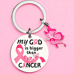 Llavero Espiritual con la Frase 'Mi Dios es Más Grande que el Cáncer', para Concientización sobre el Cáncer de Mama, Pancreático, Ovárico y de Vejiga, para Mujeres - Product Image 1