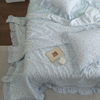 Nouvel ensemble de couette 4 pièces style français romantique 2026, broderie florale imprimée, volants délicats, pour l'été et le printemps