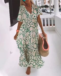 Vestido Largo Informal de Verano para Mujer, Talla Grande, con Estampado Geométrico, Cuello en V Profundo y Manga Corta, Dropshipping Shopify - Product Image 6
