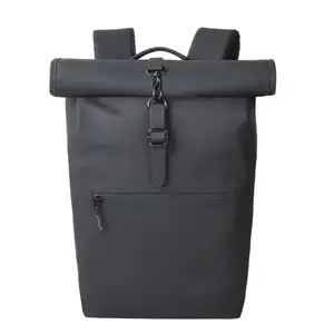 One-Stop Service 1Pcs Black Nylon Custom Logo Roll Top Rolling Minimalist Computer Bag Laptop Backpack
