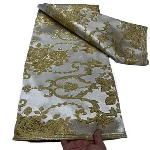 Fil métallique européen et américain broderie en relief Jacquard brocart tissu africain damassé dentelle - Product Image 1