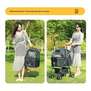 عربة حيوانات أليفة خفيفة الوزن ومتينة ومقاومة للماء وقابلة للطي وقابلة للتعديل بأربع عجلات بدون سحاب مع امتصاص للصدمات وسعة كبيرة - Product Image 6