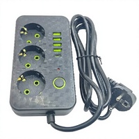 Stopkontak Ekstensi USB 3 Jalur dengan 4 Port USB-A dan 1 Port Tipe-C 230V Standar Rusia Eropa Bahan ABS