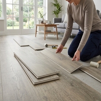 Plancher SPC à clipser, design chinois, en chêne gris, étanche, résistant à l'usure, antidérapant, écologique, ignifuge, à lattes larges, pour cuisine et école