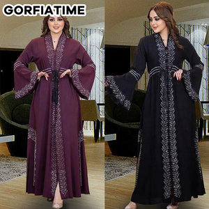 GORFIATIME Jupes musulmanes arabes ethniques grande taille avec fermeture éclair et diamants Abaya pour femmes avec ceinture Robe <span class=keywords><strong>marocaine</strong></span> bangladaise Robe <span class=keywords><strong>marocaine</strong></span> - Product Image 3