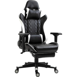 Chaise de jeu ergonomique 4D avec repose-pieds, aspect <span class=keywords><strong>siège</strong></span> sport, noir et blanc, cuir diamant de luxe, chaise longue <span class=keywords><strong>gamer</strong></span> pro, grande, nouvelle - Product Image 1