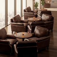 Canapé carré en cuir vintage, thème américain, mobilier commercial pour restaurant, table et chaises de café pour whisky et musique