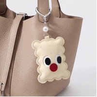 Porte-clés en cuir avec pendentif visage de biscuit Kawaii et cordon perlé pour sacs de femme