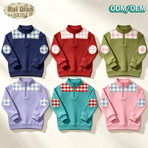 <span class=keywords><strong>Felpa</strong></span> Unisex per Bambini <span class=keywords><strong>con</strong></span> <span class=keywords><strong>Zip</strong></span> 1/4 e Patch sul Gomito, Stampa Gingham Personalizzabile, Monogrammabile OEM ODM, Casual a Maniche Lunghe - Product Image 1