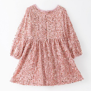 Pronto per la Spedizione, Disponibile in Magazzino: Abito da Festa per Bambine Primaverile, Casual, con Stampa e Paillettes Rosa Scuro, Maniche Lunghe - Product Image 2