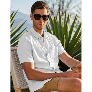 Chemise décontractée pour homme FOXA à manches courtes, chemise de plage d'été, chemise texturée avec poche - Product Image 3
