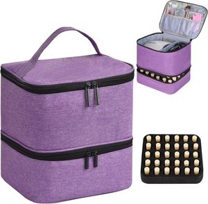 Free Sample Double Layer Nail Polish Organizer Case Double-Layer Nail Polish Storage <b>Bag</b> with Adjustable <b>Dividers</b> - Product Image 1